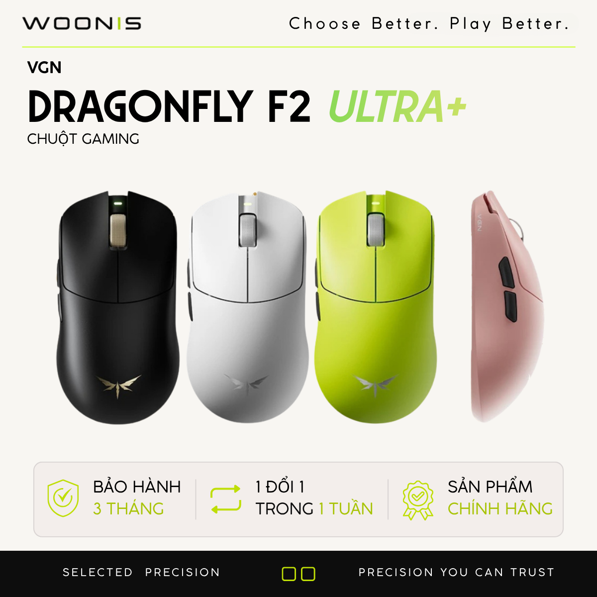 Chuột Gaming Không Dây VGN Dragonfly F2 Promax, Ultra+ Siêu nhẹ 51g, Cảm biến PAW3950 Flagship, Chip Nordic