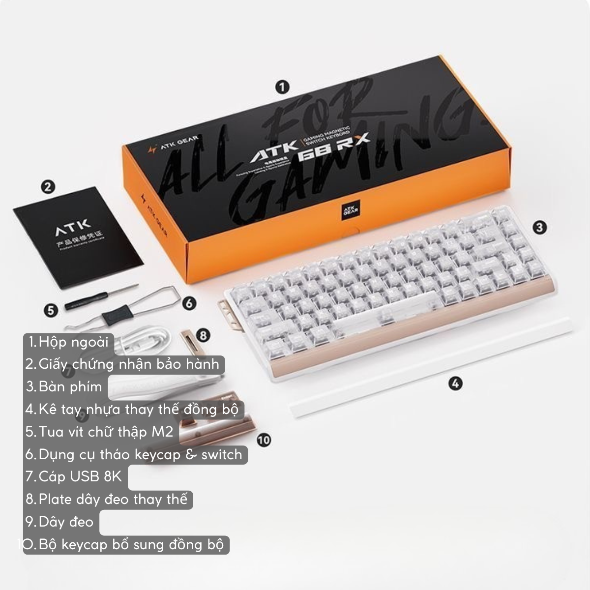 ATK 68 RX ESPORTS| Bàn Phím Phím Từ Tính Chuyên Game 8K Hz, Độ Trễ 0.08ms, Scan Rate 256K, Accuracy 0.001mm, RGB 16.8 Triệu Màu