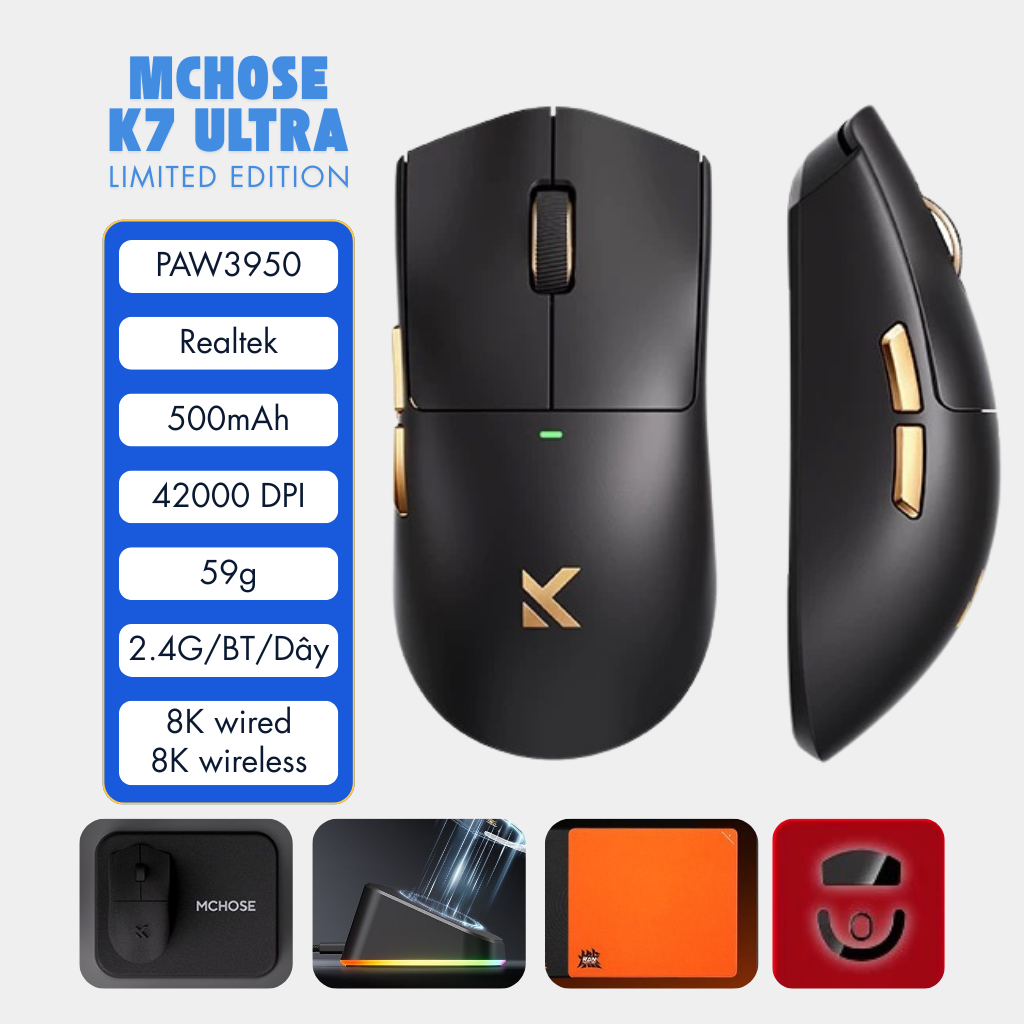 Chuột Gaming Không Dây MCHOSE K7 ULTRA LIMITED EDITION
