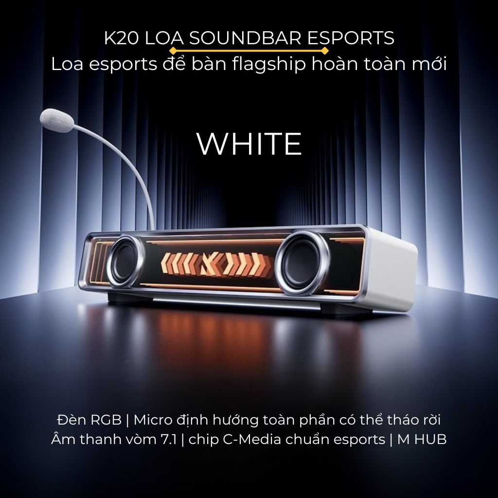 Loa Soundbar Gaming MCHOSE K20 – Âm Thanh Vòm 7.1, Micro Tháo Rời, Đèn RGB Nhịp Nhạc