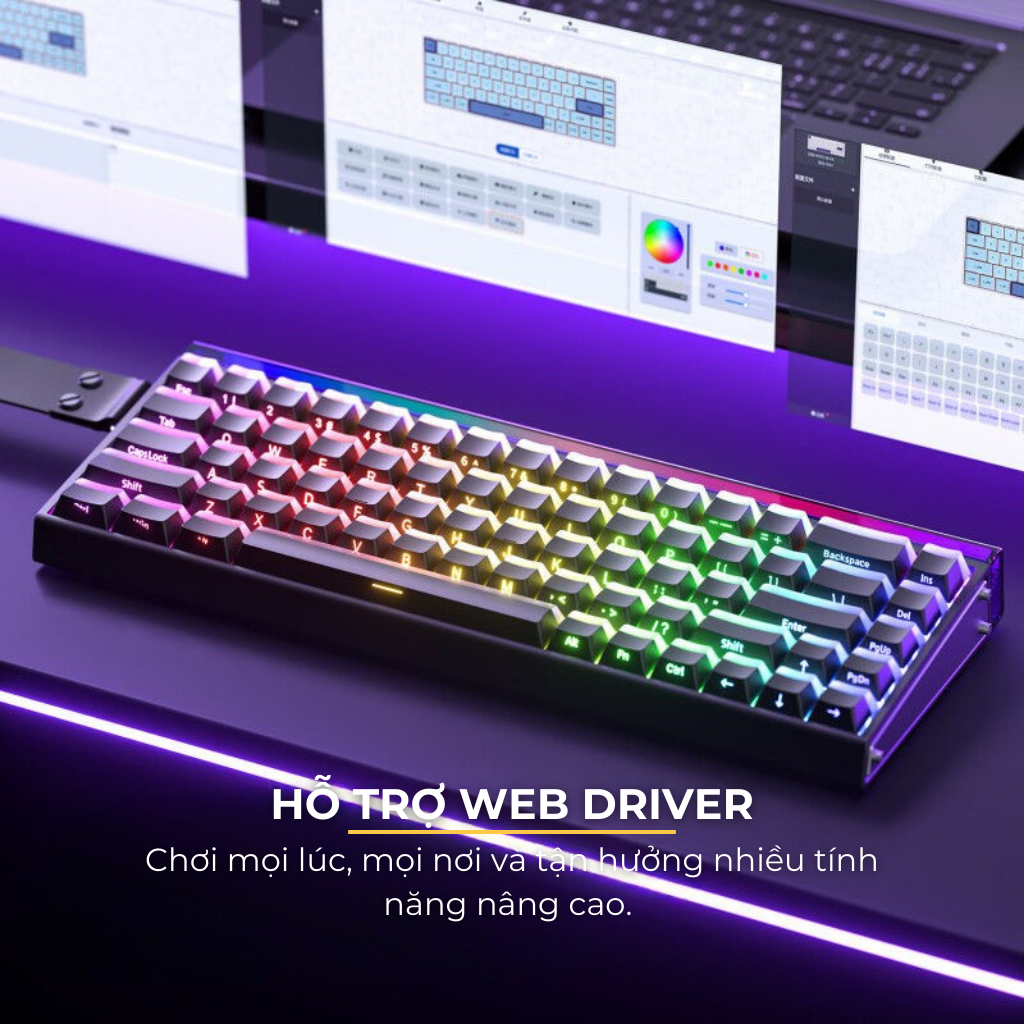 Aula Hero 68 | Bàn Phím Gaming HE Polling rate 8K Hz, Scan rate 128K, Độ Trễ 0.1ms, Hộp Đèn Neon RGB