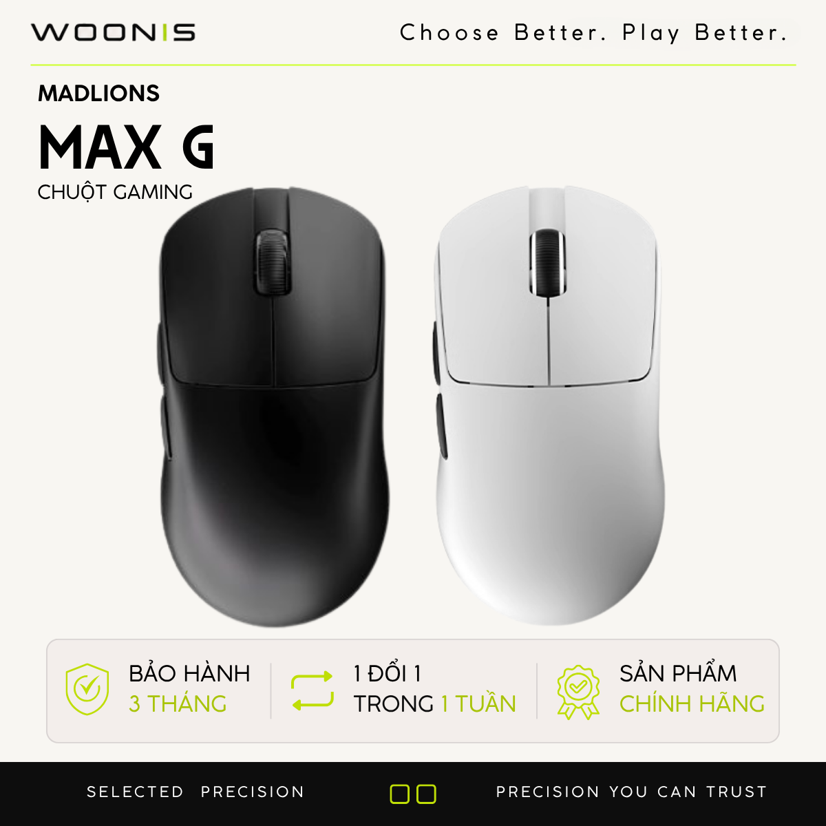 Chuột Gaming MADLIONS MAD G PRO - Siêu Nhẹ, Cảm Biến PAW3395, Kết Nối Không Dây