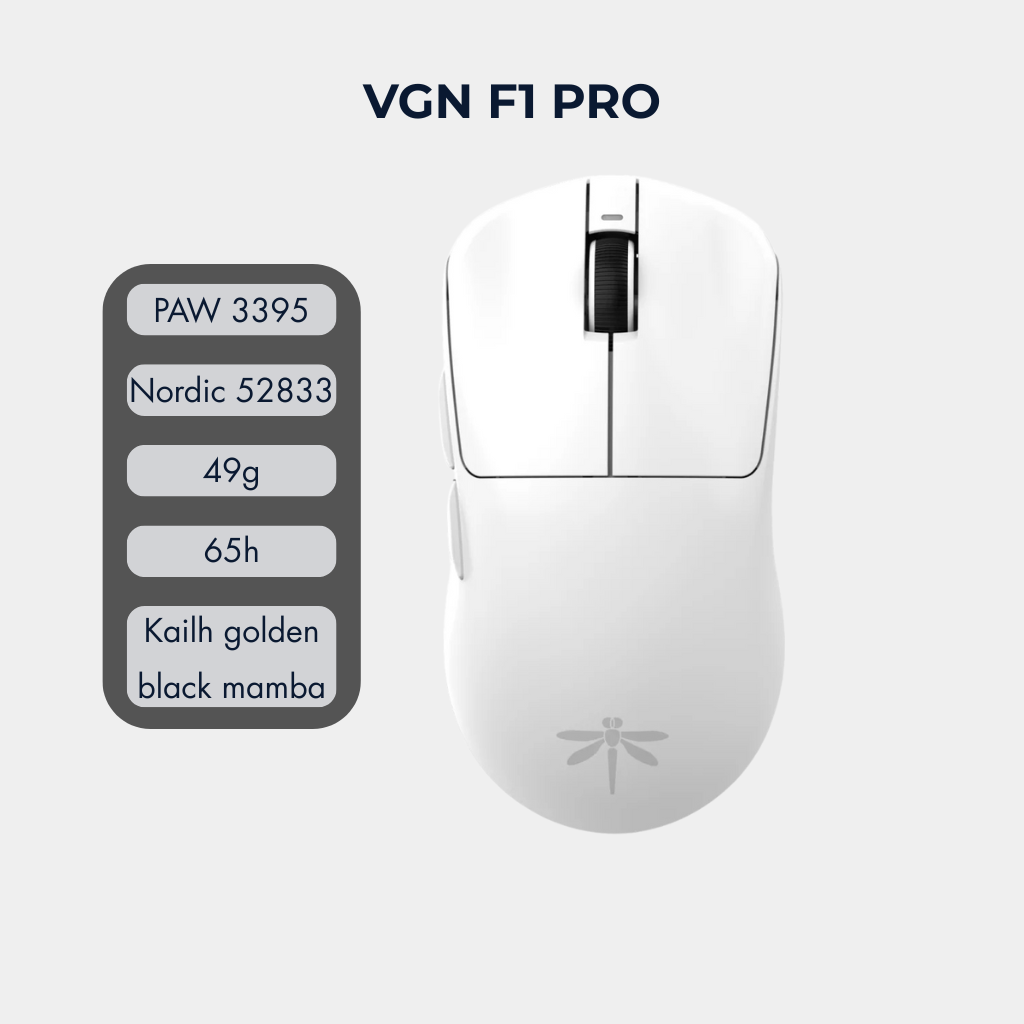 Chuột gaming không dây VGN Dragonfly F1 Pro Max – Siêu nhẹ 55g, 130h pin, cảm biến PAW3395