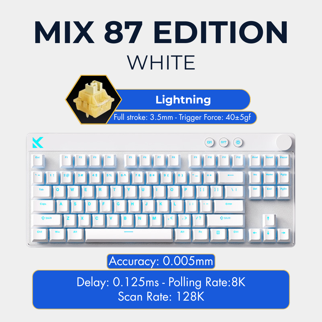Mchose Mix 87 | Bàn Phím Phím Từ Tính Chuyên Game 8K Hz, Độ Trễ 0.08ms, Scan Rate 256K, Accuracy 0.001mm, RGB 16.8 Triệu Màu