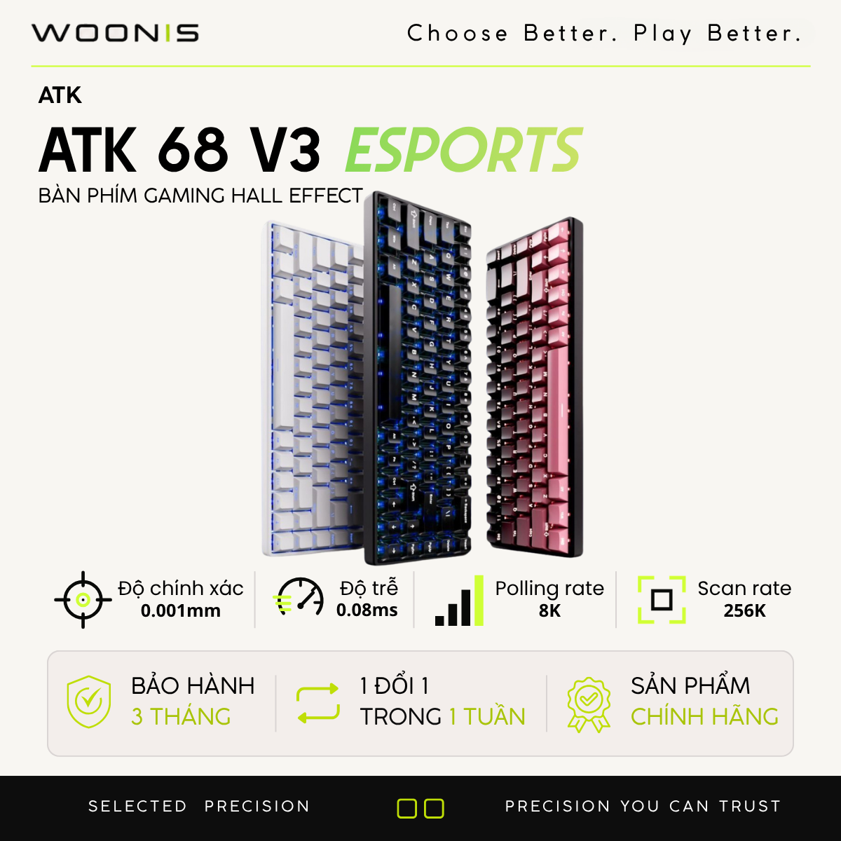 ATK 68 V3 ESPORTS| Bàn Phím Phím Từ Tính Chuyên Game 8K Hz, Độ Trễ 0.08ms, Scan Rate 256K, Accuracy 0.001mm, RGB 16.8 Triệu Màu
