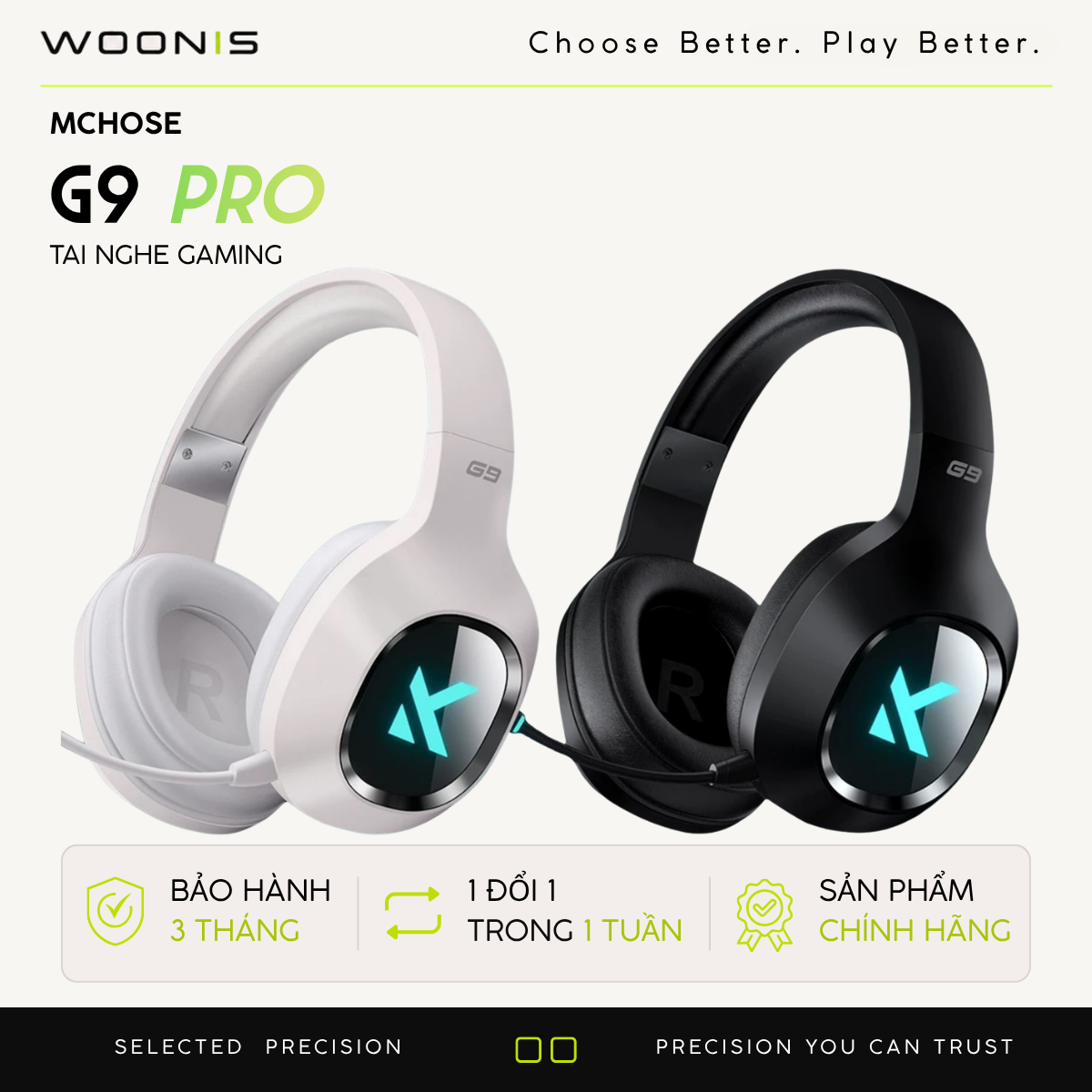 Tai nghe chụp tai bluetooth MCHOSE G9 PRO không dây 3 mode kết nối Micrô giảm tiếng ồn chủ động thông minh 360° AI