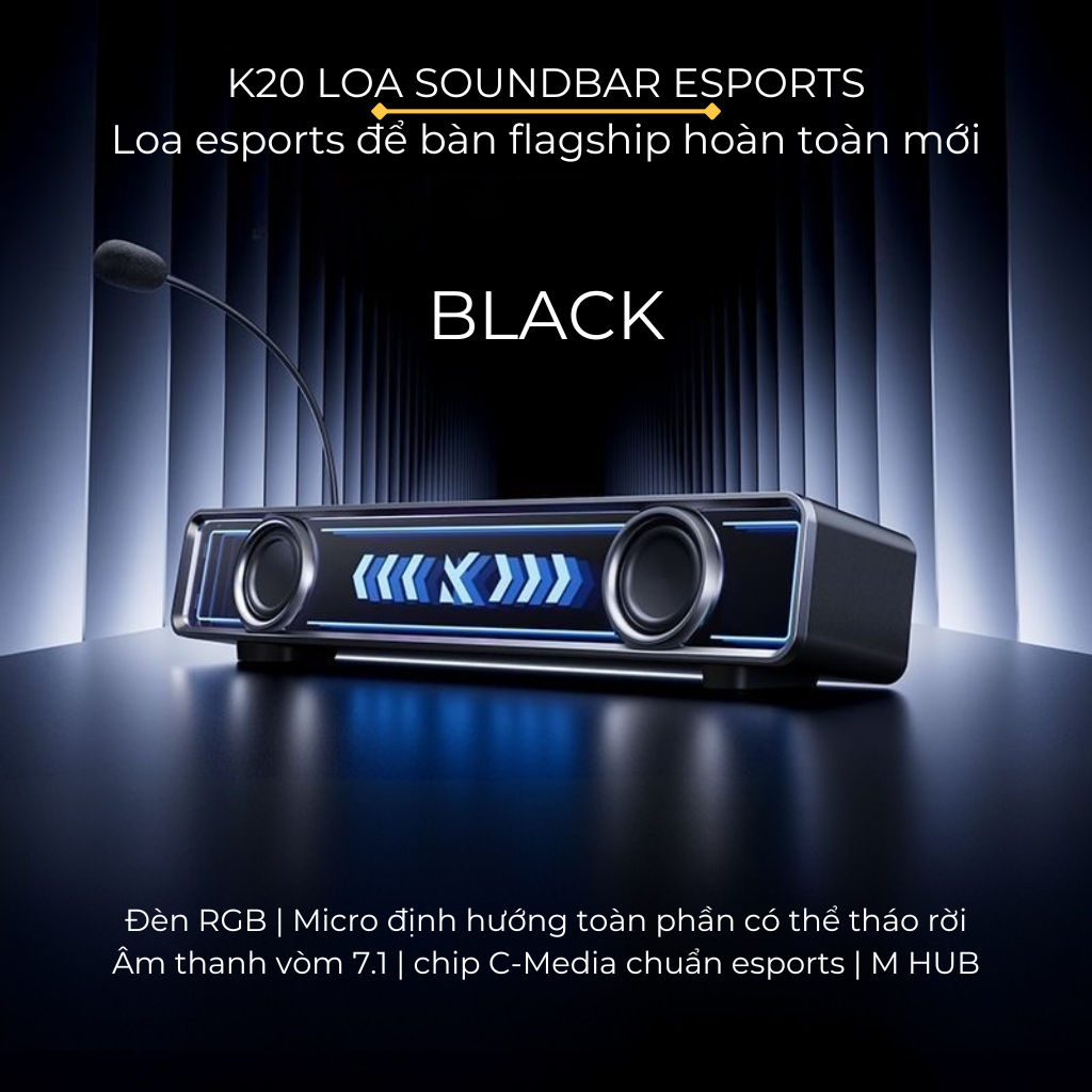 Loa Soundbar Gaming MCHOSE K20 – Âm Thanh Vòm 7.1, Micro Tháo Rời, Đèn RGB Nhịp Nhạc