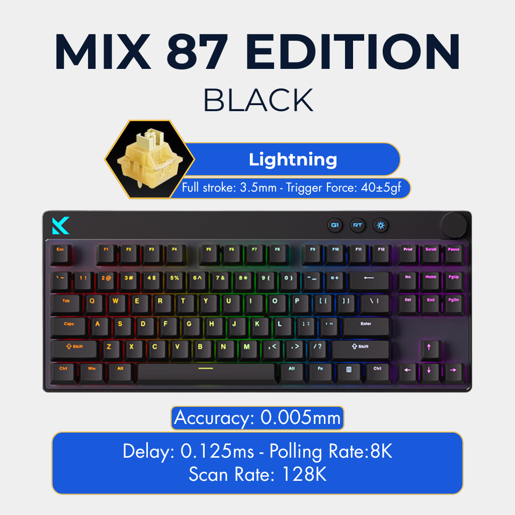Mchose Mix 87 | Bàn Phím Phím Từ Tính Chuyên Game 8K Hz, Độ Trễ 0.08ms, Scan Rate 256K, Accuracy 0.001mm, RGB 16.8 Triệu Màu