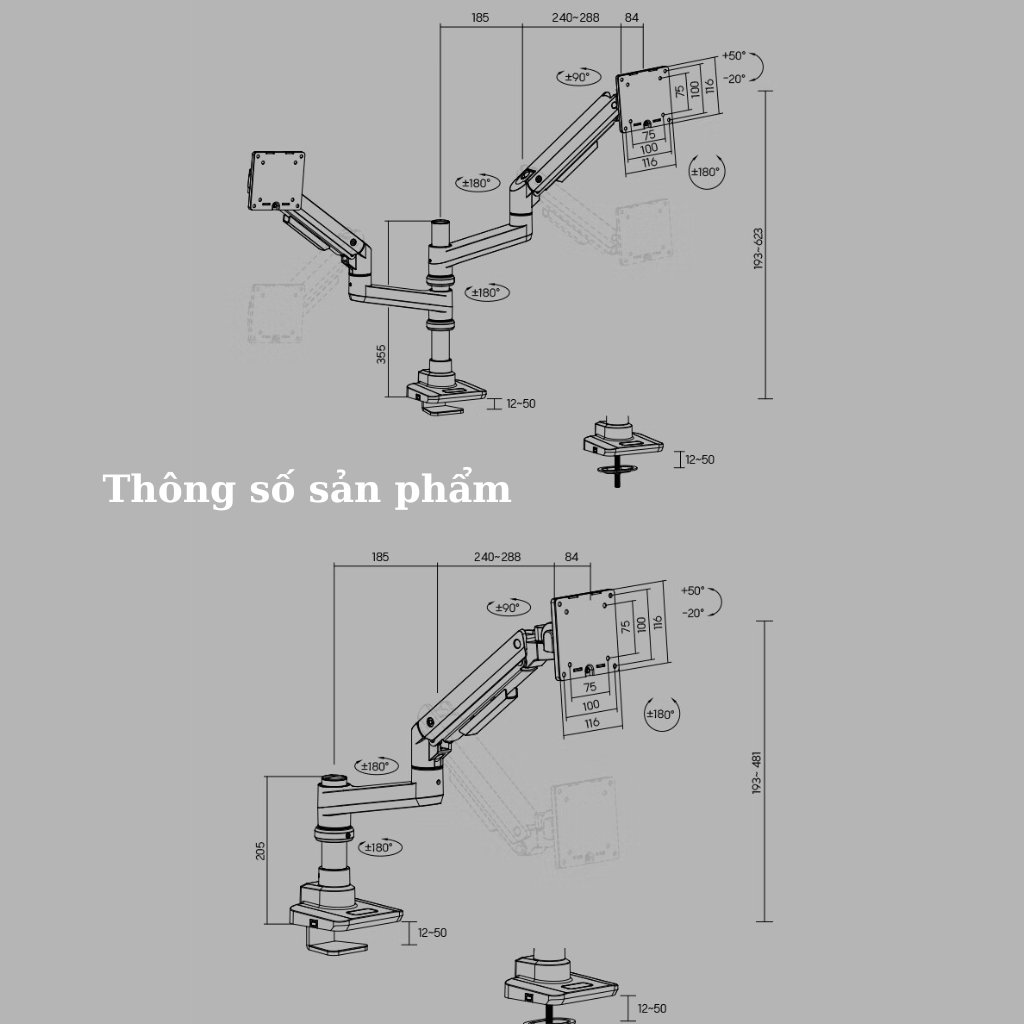 Giá Đỡ Màn Hình HumanMotion T10 – Hỗ Trợ 17”–49”, Tải Trọng Lên Đến 18.8kg
