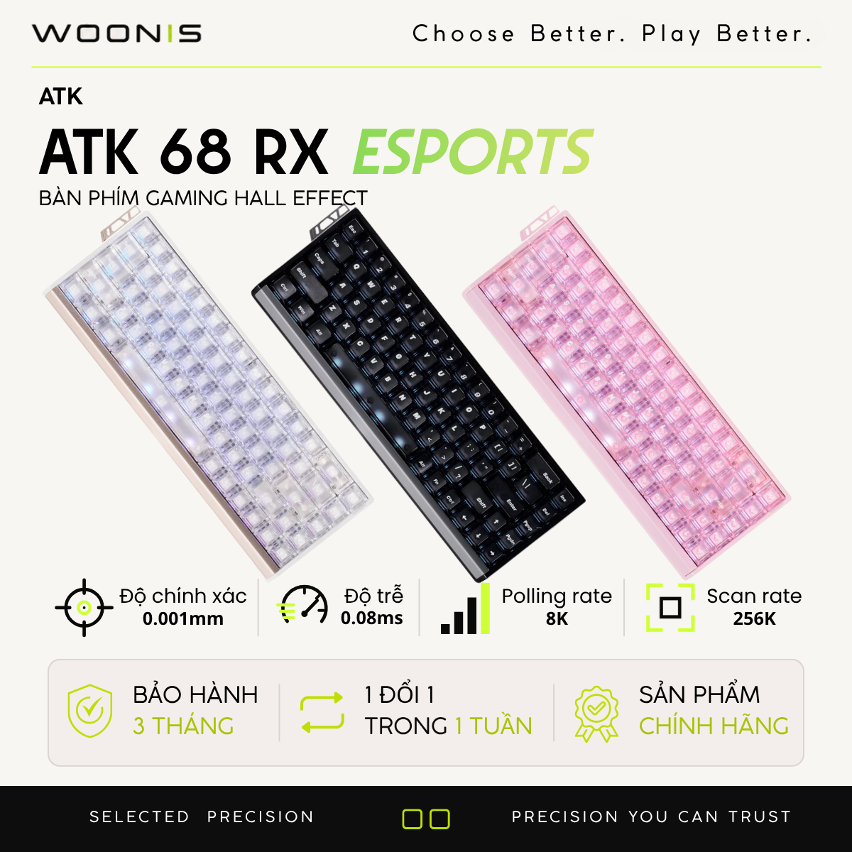 ATK 68 RX ESPORTS| Bàn Phím Phím Từ Tính Chuyên Game 8K Hz, Độ Trễ 0.08ms, Scan Rate 256K, Accuracy 0.001mm, RGB 16.8 Triệu Màu