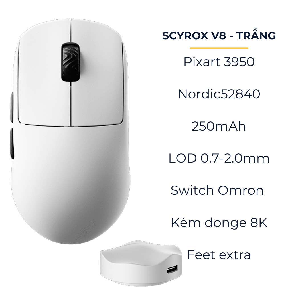 Chuột Gaming Không Dây Scyrox V8 – 8000Hz, 30K DPI, Siêu Nhẹ 40g