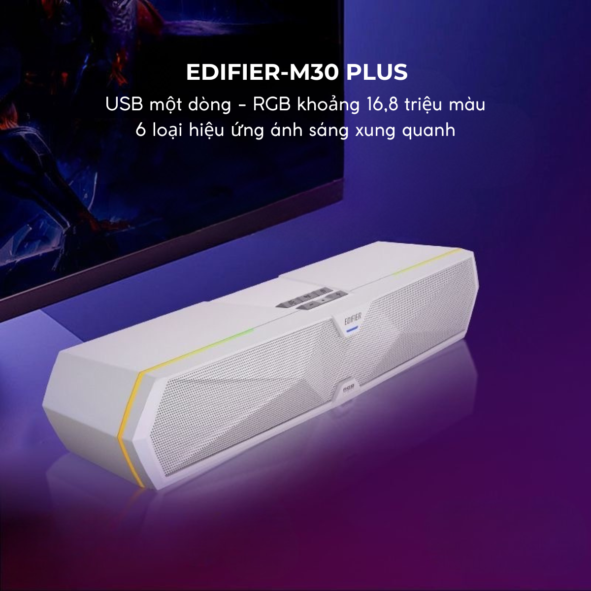 Loa Gaming Soundbar EDIFIER M30 Plus – Âm Thanh 2.0 Đối Xứng, Bluetooth 5.4, Đèn LED RGB, Chống Ồn