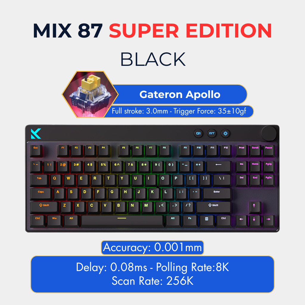 Mchose Mix 87 | Bàn Phím Phím Từ Tính Chuyên Game 8K Hz, Độ Trễ 0.08ms, Scan Rate 256K, Accuracy 0.001mm, RGB 16.8 Triệu Màu