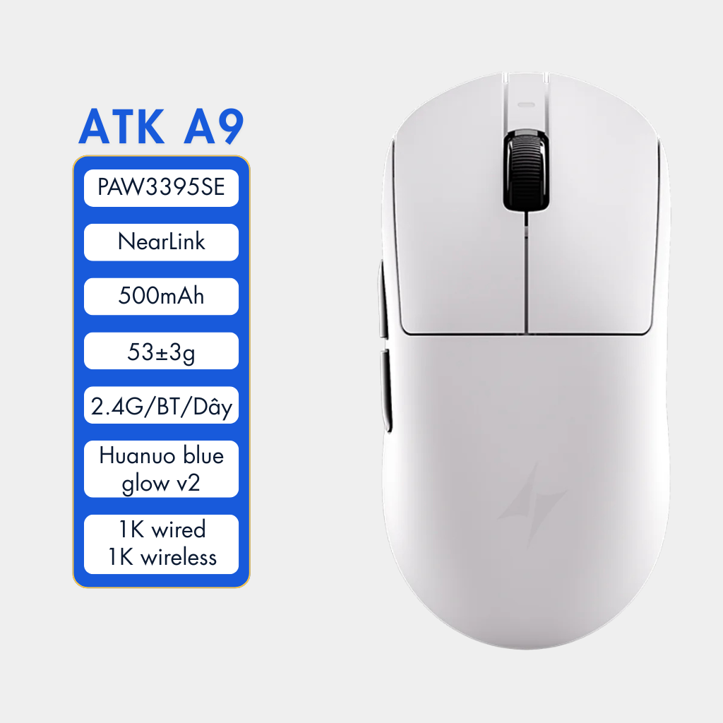 VGN ATK A9 - Chuột Không Dây Nhẹ 53g, Cảm Biến PAW3950 Ultra, Polling Rate 8000Hz - Hiệu Suất Đỉnh Cao Cho Game Thủ