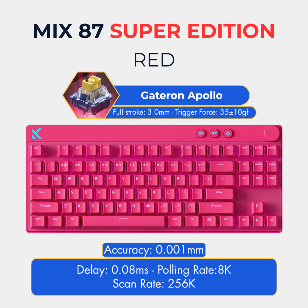 Mchose Mix 87 | Bàn Phím Phím Từ Tính Chuyên Game 8K Hz, Độ Trễ 0.08ms, Scan Rate 256K, Accuracy 0.001mm, RGB 16.8 Triệu Màu