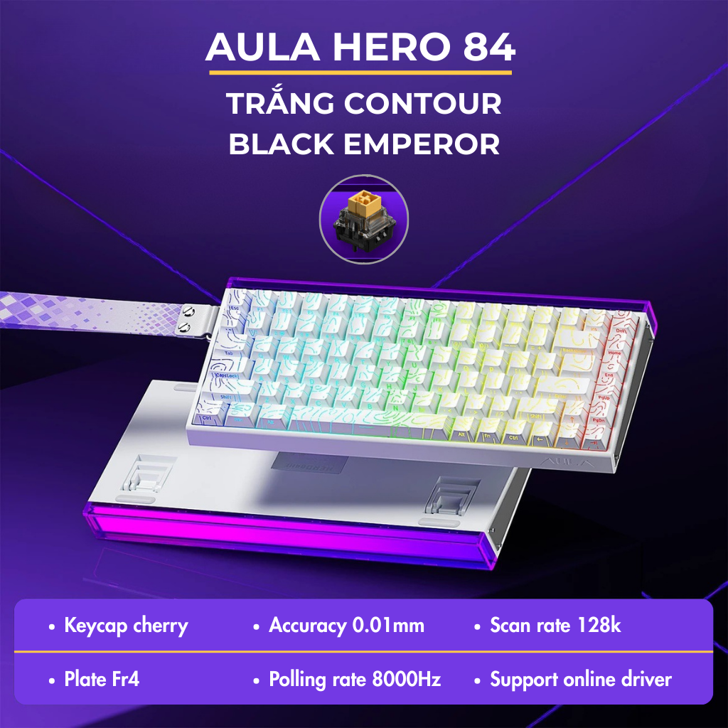 Aula Hero 84 | Bàn Phím Gaming HE Polling rate 8K Hz, Scan rate 128K, Độ Trễ 0.1ms, Hộp Đèn Neon RGB