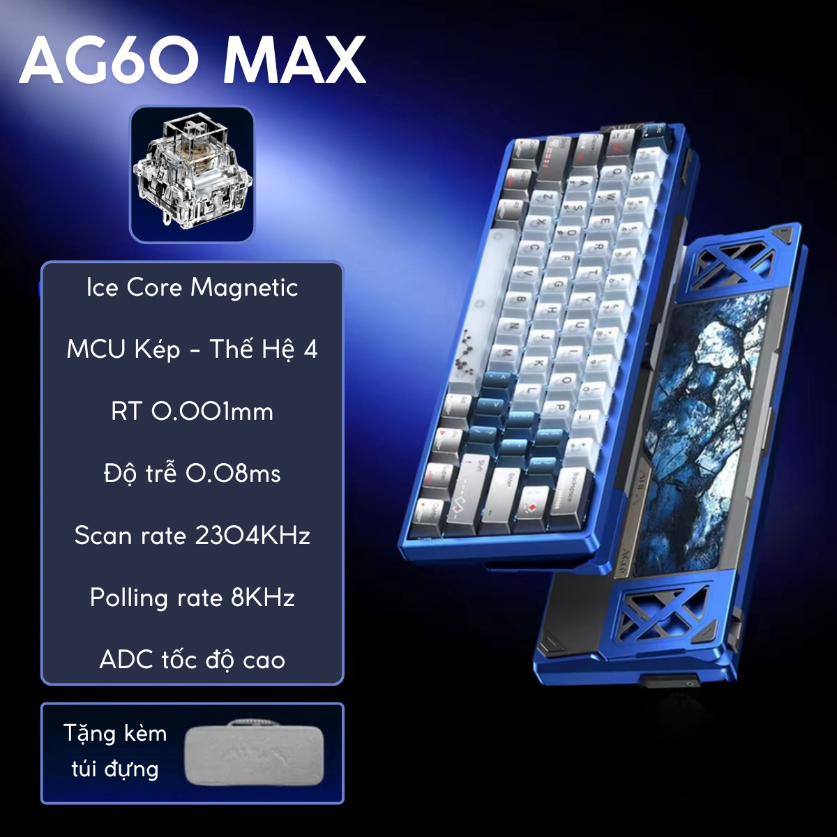 AULA AG60 | Bàn Phím Phím Từ Tính Chuyên Game Kết nối trực tiếp ADC, 8K Hz, Độ Trễ 0.08ms, Ultra-high Scan Rate 2304K, Accuracy 0.001mm, RGB đôi siêu sáng