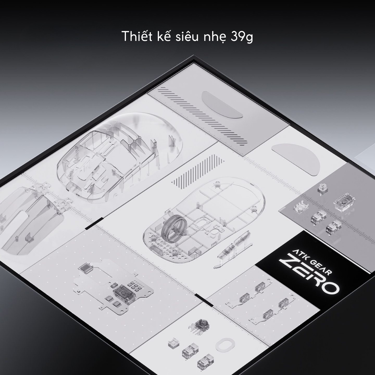 Chuột Gaming Không Dây ATK ZERO Series, Nordic 54H20, PAW 3950 Ultra, Delay 0.163ms, 800mAh, 39g±3g, Dongle GEM 8K