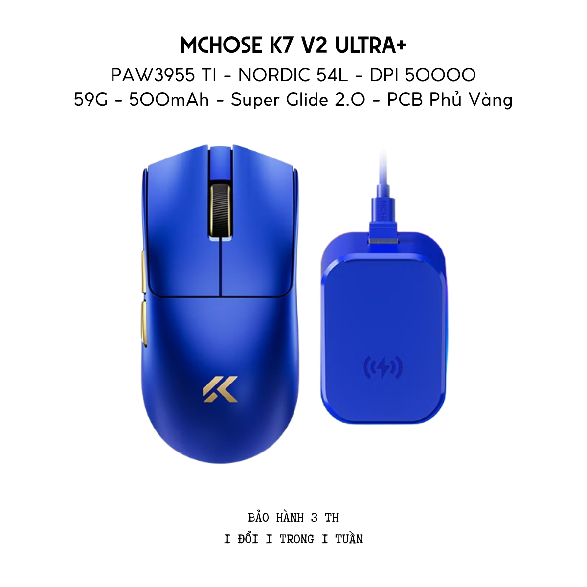 Chuột Gaming Không Dây MCHOSE K7 V2 Ultra+ PAW3955 TI 8K | Siêu Nhẹ 59g | Dock Sạc RGB RGB