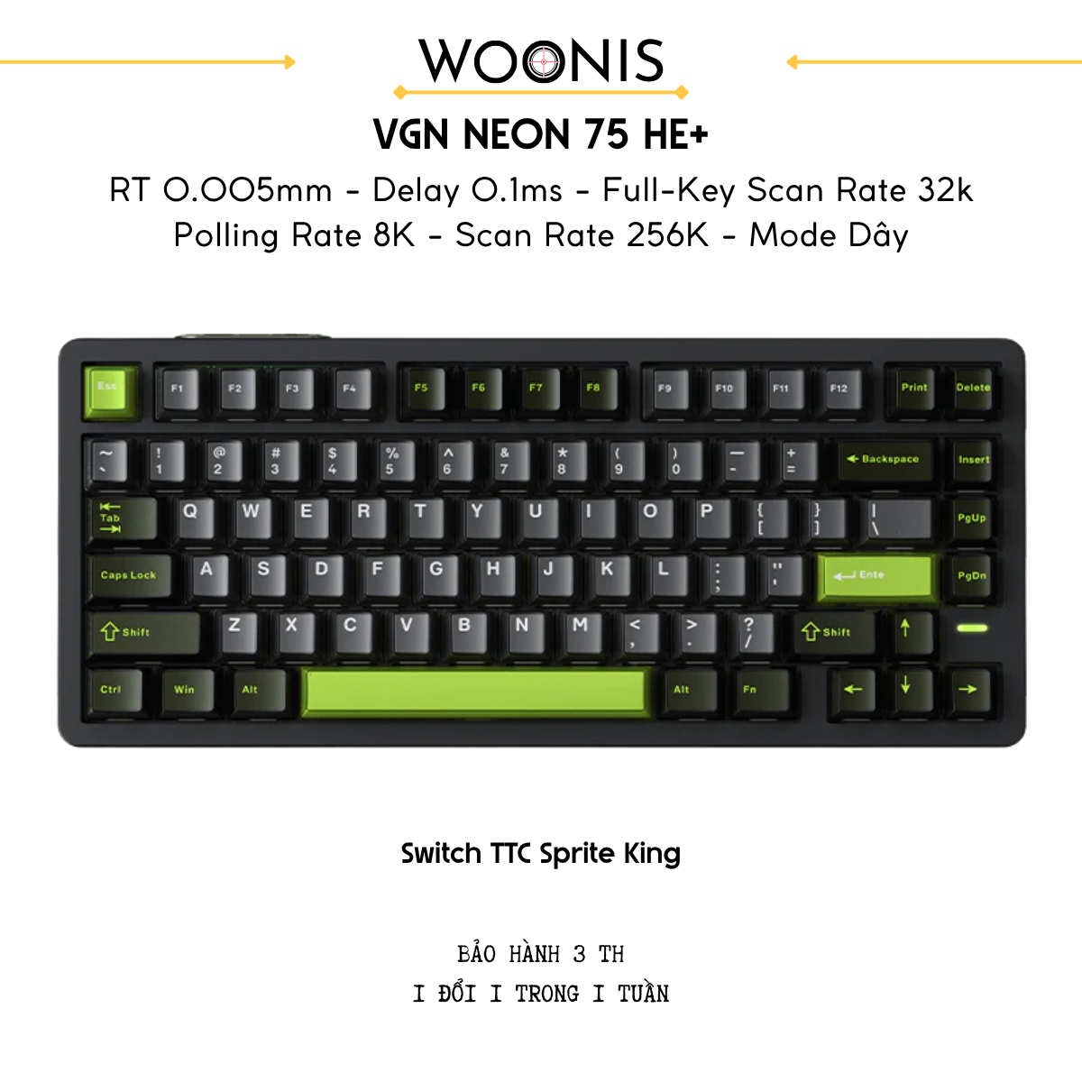 VGN Neon 75 | Bàn Phím Phím Từ Tính Chuyên Game Pin 8000mAh, 8K Hz, Độ Trễ 0.1ms, Scan Rate 256K, Accuracy 0.005mm, RGB 16.8 Triệu Màu