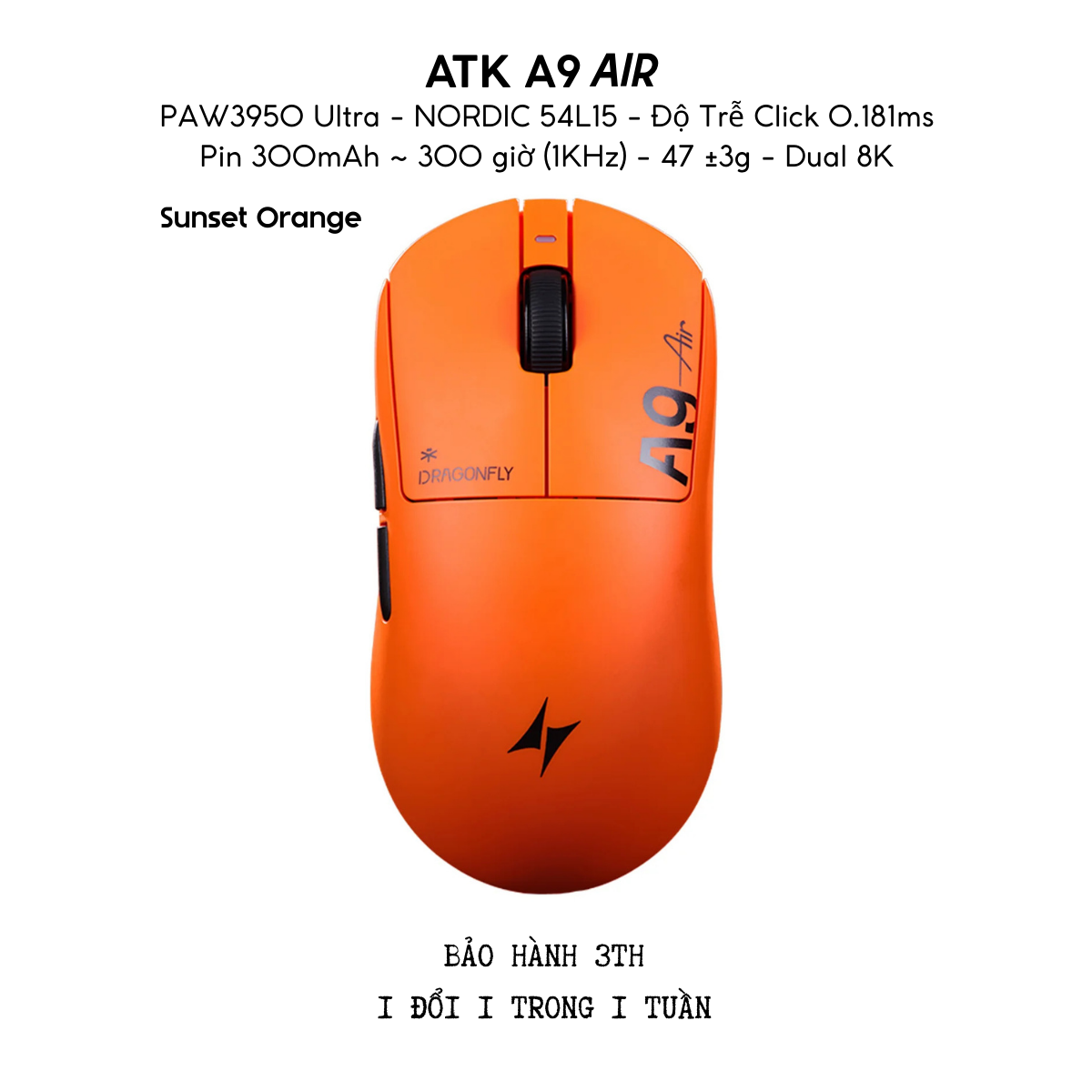 Chuột Gaming ATK A9 Ultramax - Ultimate – Chuột Không Dây Nhẹ 53g, Cảm Biến PAW3950 Ultra, Polling Rate 8000Hz - Hiệu Suất Đỉnh Cao Cho Game Thủ