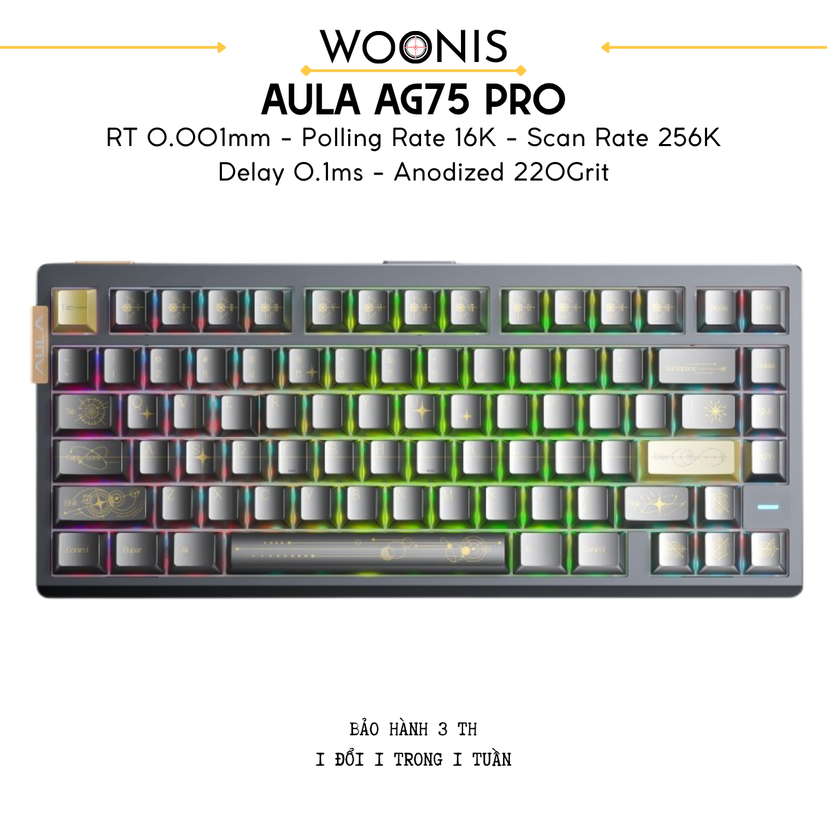 AULA AG75 | Bàn Phím Phím Từ Tính Chuyên Game Kết nối trực tiếp ADC, 8K Hz, Độ Trễ 0.08ms, Ultra-high Scan Rate 2304K, Accuracy 0.001mm, RGB đôi siêu