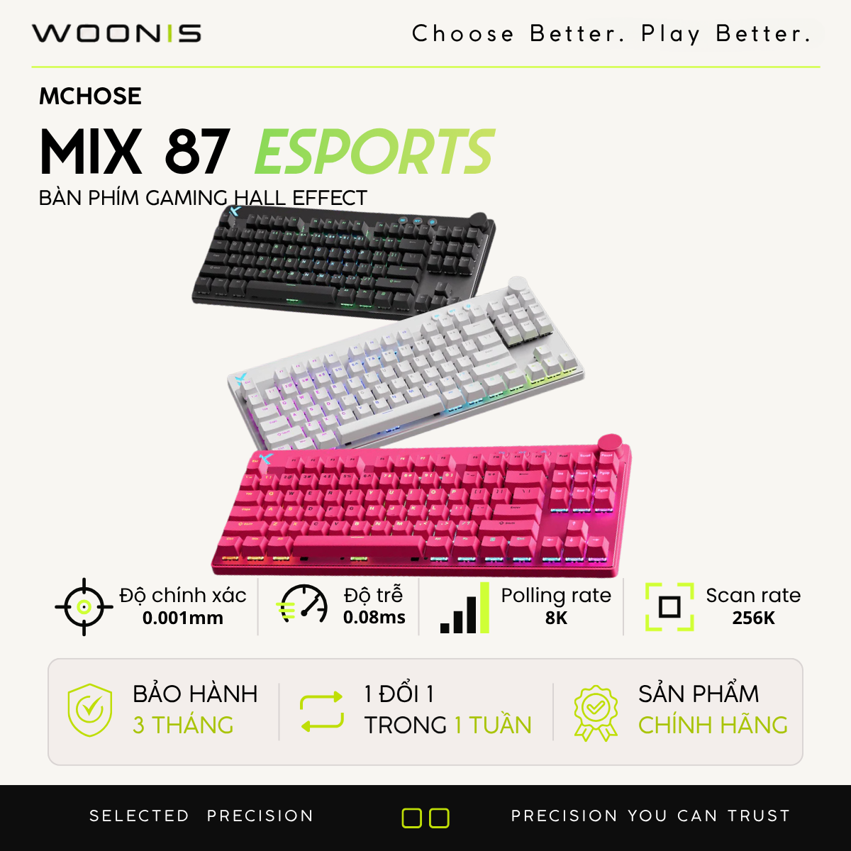Mchose Mix 87 | Bàn Phím Phím Từ Tính Chuyên Game 8K Hz, Độ Trễ 0.08ms, Scan Rate 256K, Accuracy 0.001mm, RGB 16.8 Triệu Màu