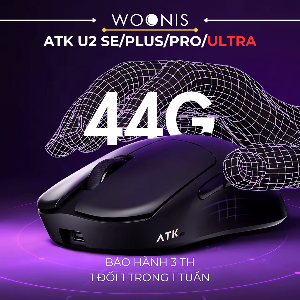 Chuột Gaming ATK U2 – Chuột Không Dây Nhẹ 44g, Cảm Biến PAW3950 Ultra, Polling Rate 8000Hz - Hiệu Suất Đỉnh Cao Cho Game Thủ