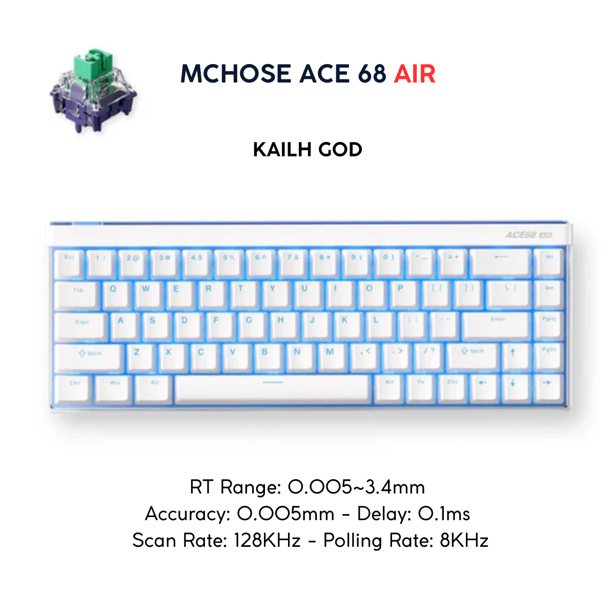 Mchose Ace 68 Air Pro | Bàn Phím Phím Từ Tính Chuyên Game 8K Hz, Độ Trễ 0.1ms, RGB 16.8 Triệu Màu