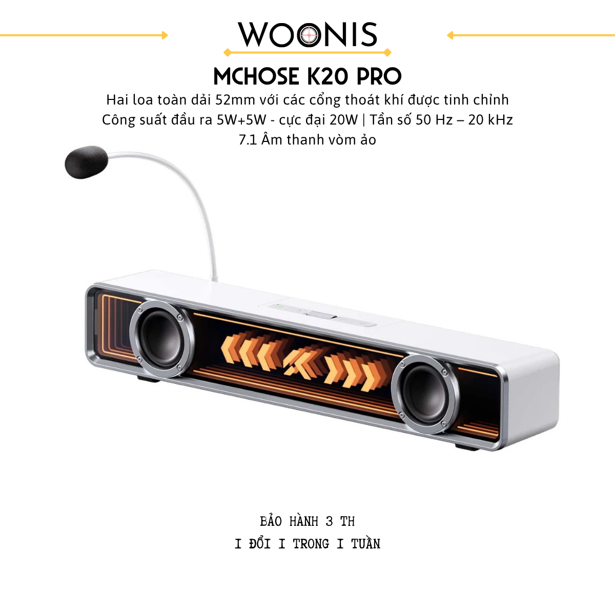 Loa Soundbar Gaming MCHOSE K20 – Âm Thanh Vòm 7.1, Micro Tháo Rời, Đèn RGB Nhịp Nhạc