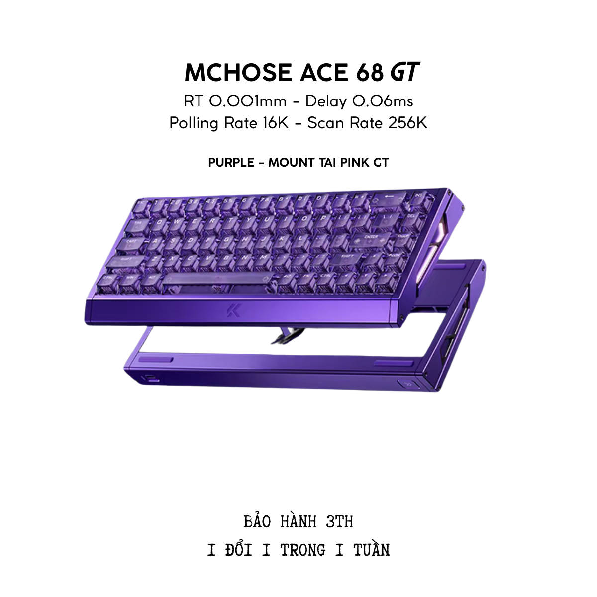 BÀN PHÍM GAMING HE MCHOSE ACE 68 GT, Polling Rate 16K, Độ Chính Xác 0.001mm, Scan Rate 256K, Độ Trễ 0.06ms, RGB 16.8 triệu màu, Hỗ Trợ Music Rhythm 2.0