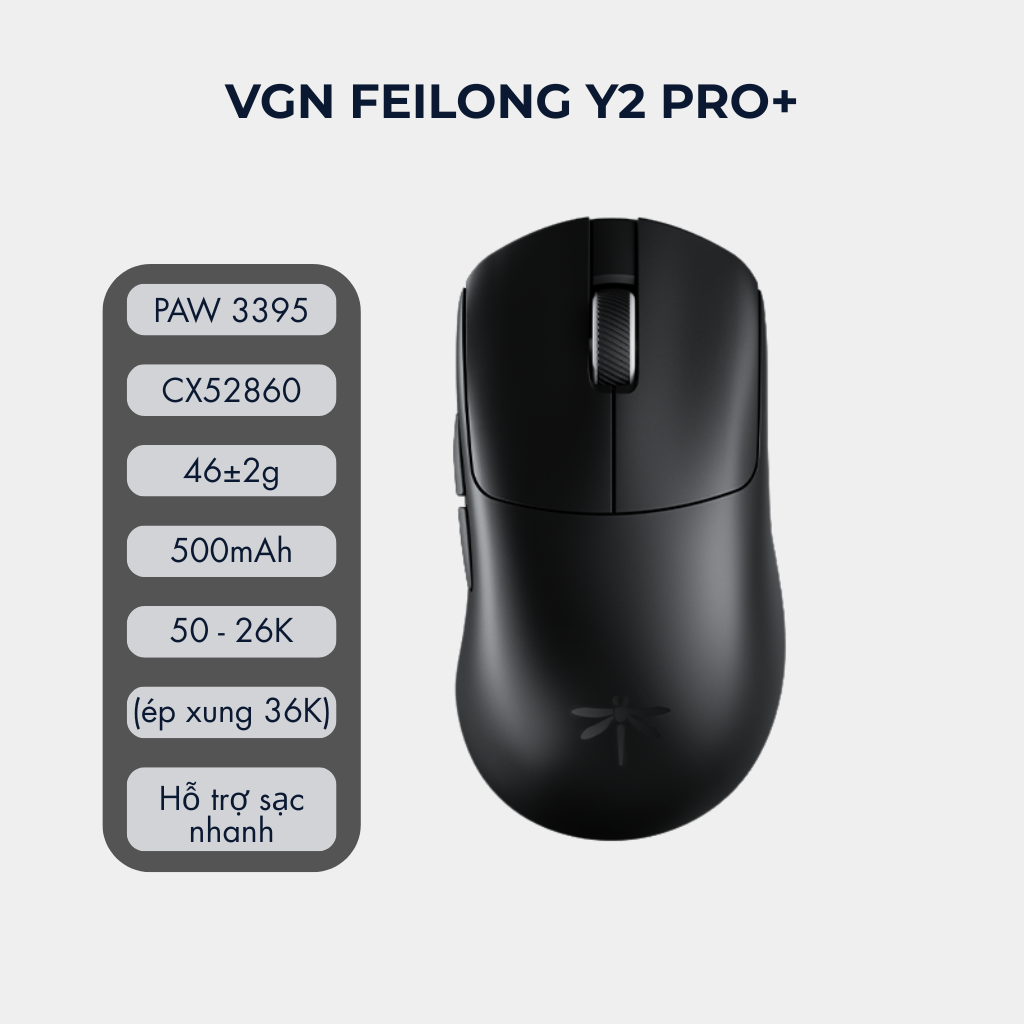 Chuột Gaming Không Dây Siêu Nhẹ VGN Feilong Y2 Pro – Cảm biến PAW3950, Switch Quang học Omron, Receiver 8K