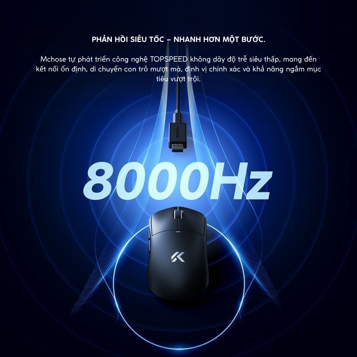 Chuột Gaming Không Dây MCHOSE A5 V3, PAW3395, MCU Realtek, Lớp Phủ Super Glide, Dual 8K