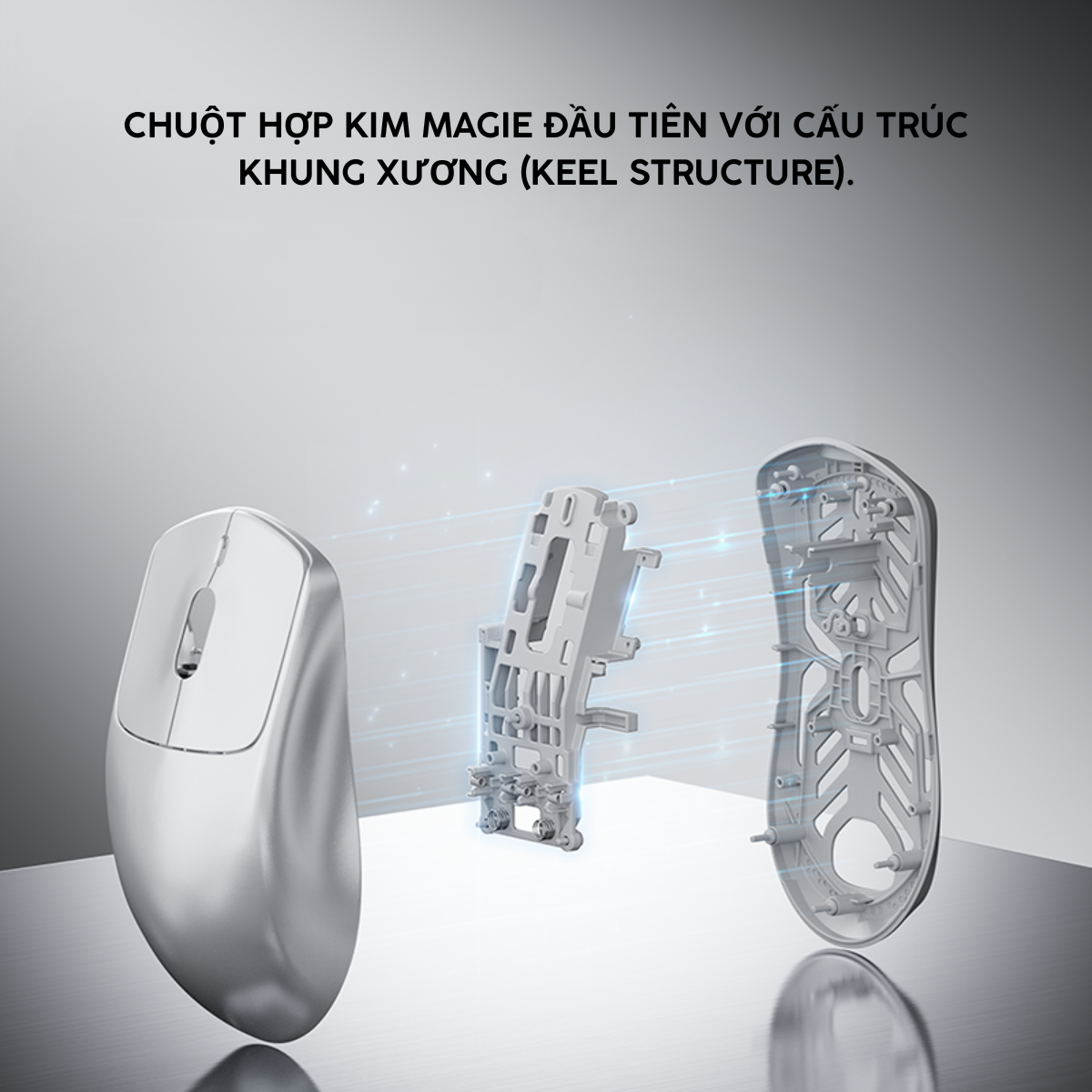 Chuột Gaming Không Dây VGN Dragonfly King Space Silver Hợp kim Magie Siêu nhẹ 54g, Cảm biến PAW3950, Chip Star Flash, Pin 500mAh