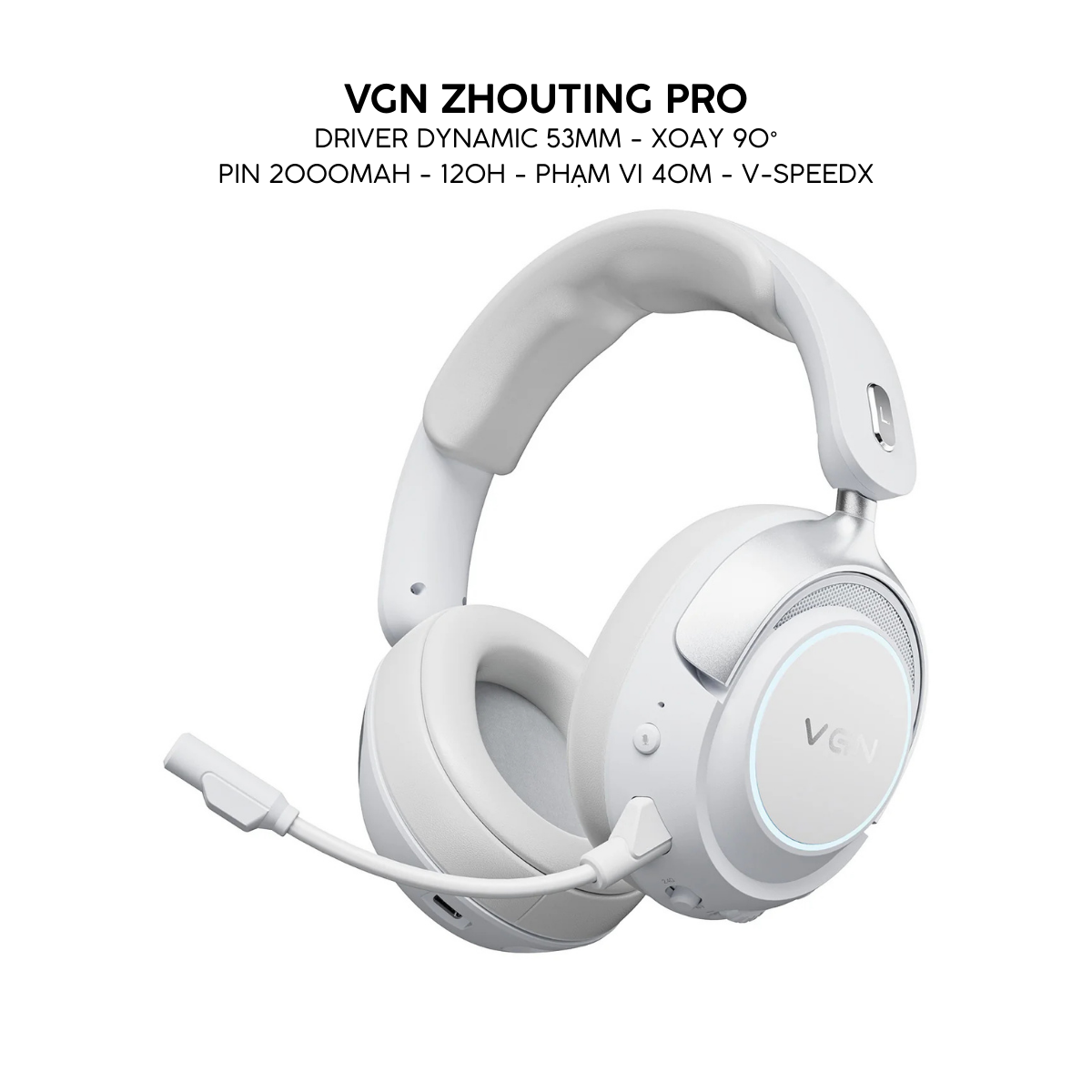 Tai Nghe Gaming Không Dây Đế Sạc VGN ZHOUTING PRO/PROMAX Driver dynamic 53mm, Xoay 90°, PIN 2000MAH, 120H Phạm vi 40m, V-SpeedX