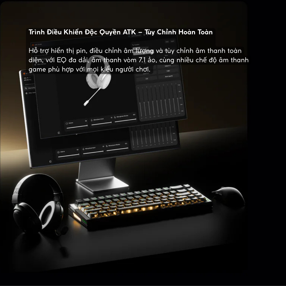 Tai Nghe Gaming Không Dây ATK Neptune N9, Driver Phủ TITAN 53mm, Tần Số 10Hz – 40kHz, Âm thanh không gian 3D, Độ Trễ Thấp 10ms, Khử Ồn Đàm Thoại, Pin 1500mAh(130h), Trọng Lượng 270g