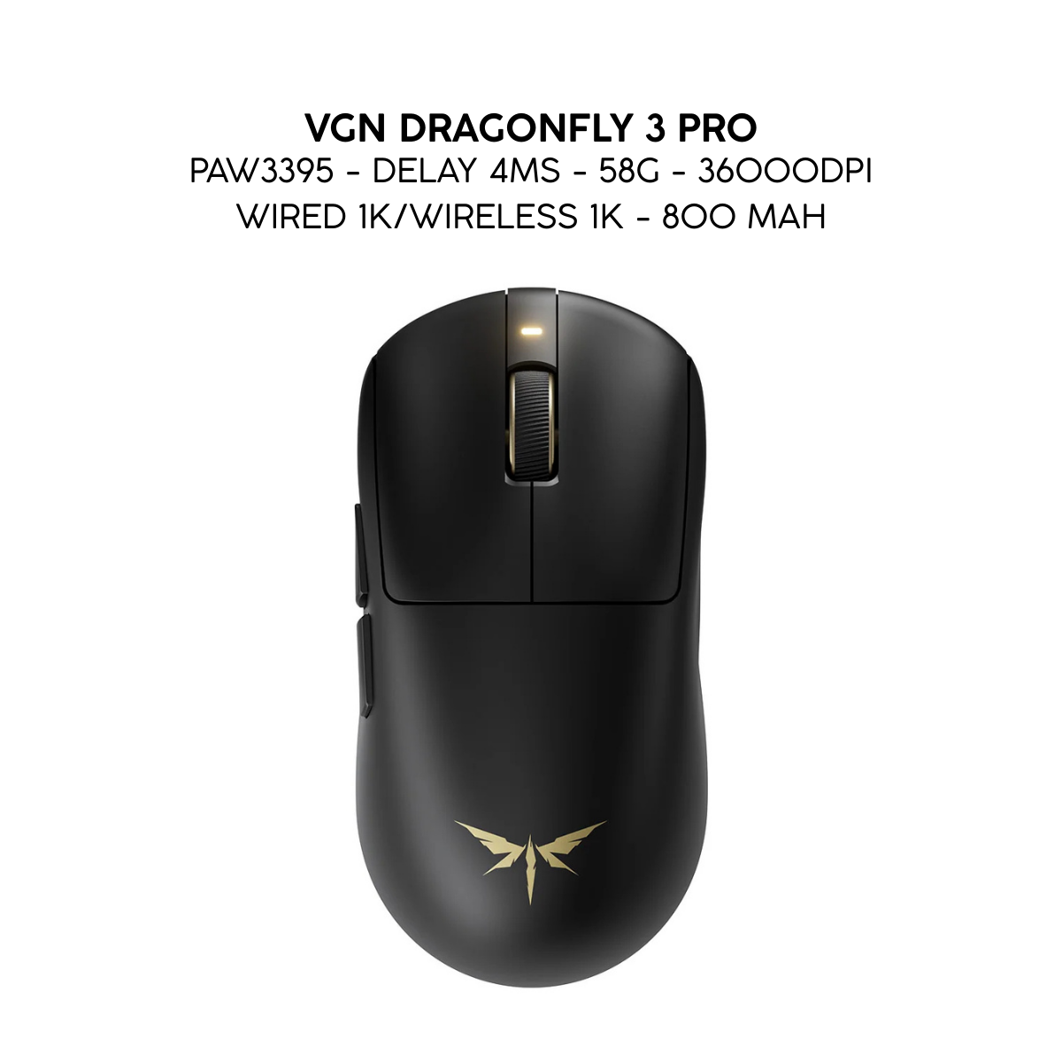 Chuột Gaming Không Dây VGN Dragonfly 3 Series, PAW3395 Extreme, Nordic 54L15, Delay 0.175ms, 56g, Lớp Phủ Ice-Feel Coating, Pin 500mAh