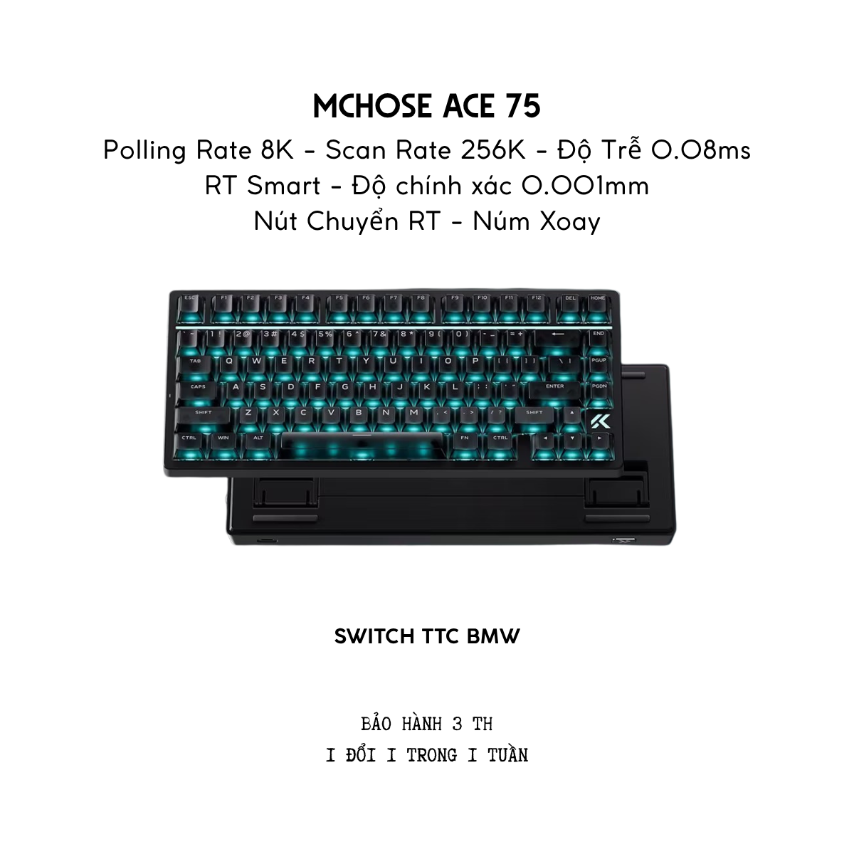 MCHOSE ACE 75 | Bàn Phím Gaming HE Chuyên Game 8K | Scan Rate 256K, Độ Trễ 0.08ms, Accuracy 0.001mm, RGB 16.8 Triệu Màu