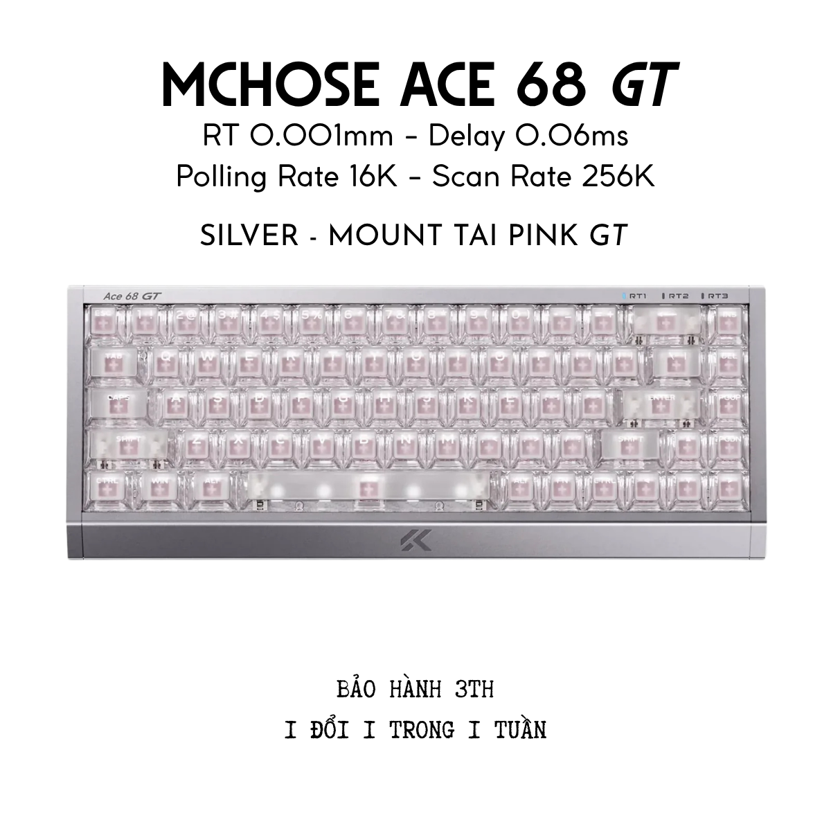 Bàn Phím Gaming HE Mchose Ace 68 GT, Polling Rate 16K, Độ Chính Xác 0.001mm, Scan Rate 256K, Độ Trễ 0.06ms, RGB 16.8 triệu màu, Hỗ Trợ Music Rhythm 2.0
