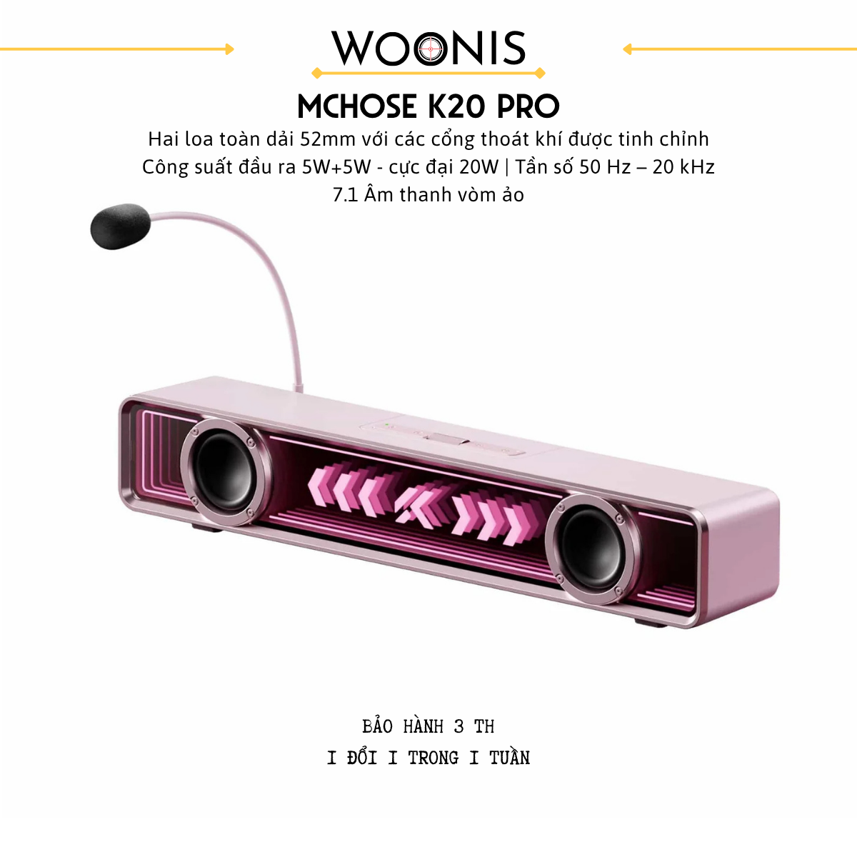 Loa Soundbar Gaming MCHOSE K20 – Âm Thanh Vòm 7.1, Micro Tháo Rời, Đèn RGB Nhịp Nhạc