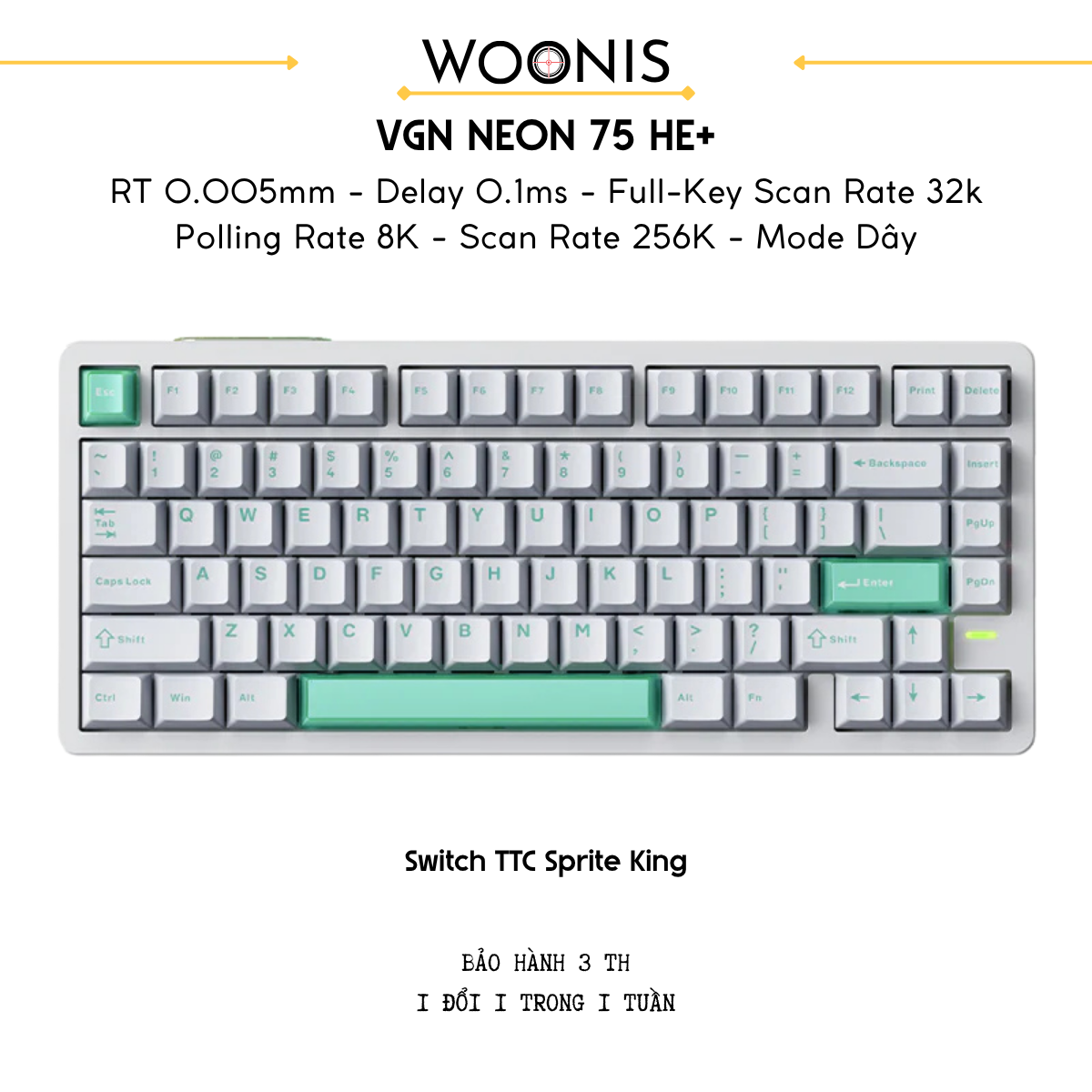 VGN Neon 75 | Bàn Phím Phím Từ Tính Chuyên Game Pin 8000mAh, 8K Hz, Độ Trễ 0.1ms, Scan Rate 256K, Accuracy 0.005mm, RGB 16.8 Triệu Màu