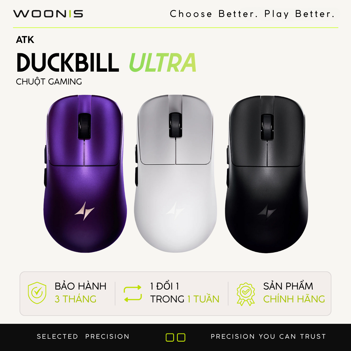 Chuột Gaming Không Dây ATK Duckbill Ultra PAW3950 Ultra, Nordic 54H20, 8000Hz