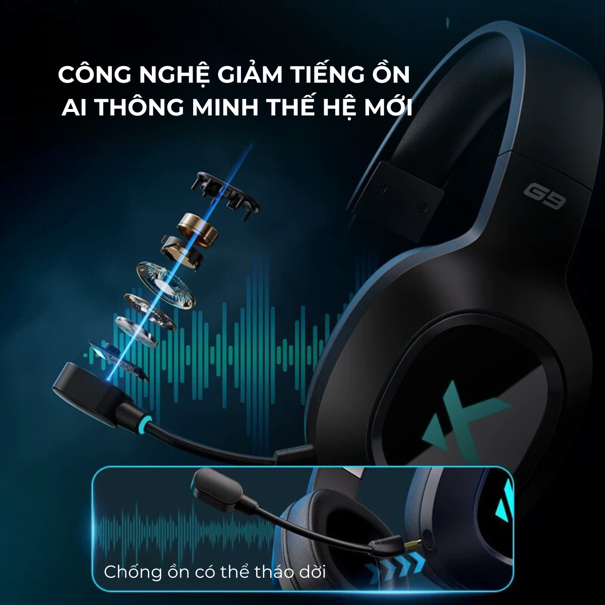 Tai nghe chụp tai bluetooth MCHOSE G9 PRO không dây 3 mode kết nối Micrô giảm tiếng ồn chủ động thông minh 360° AI