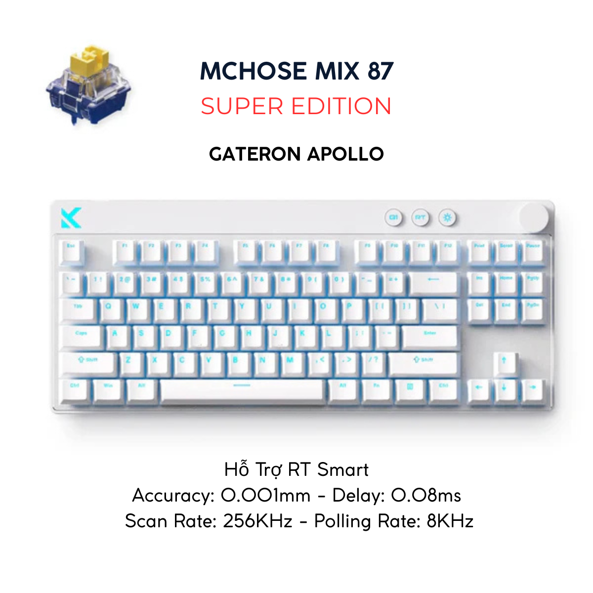 Mchose Mix 87 | Bàn Phím Phím Từ Tính Chuyên Game 8K Hz, Độ Trễ 0.08ms, Scan Rate 256K, Accuracy 0.001mm, RGB 16.8 Triệu Màu