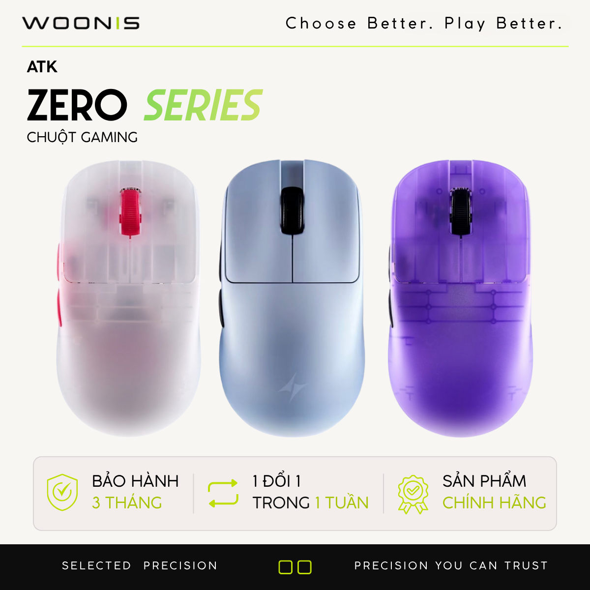 Chuột Gaming Không Dây ATK ZERO Series, Nordic 54H20, PAW 3950 Ultra, Delay 0.163ms, 800mAh, 39g±3g, Dongle GEM 8K