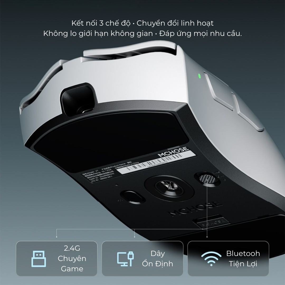 Chuột Gaming Không Dây MCHOSE V7 – PAW3395, 59g, 3 Mode, Pin 500mAh