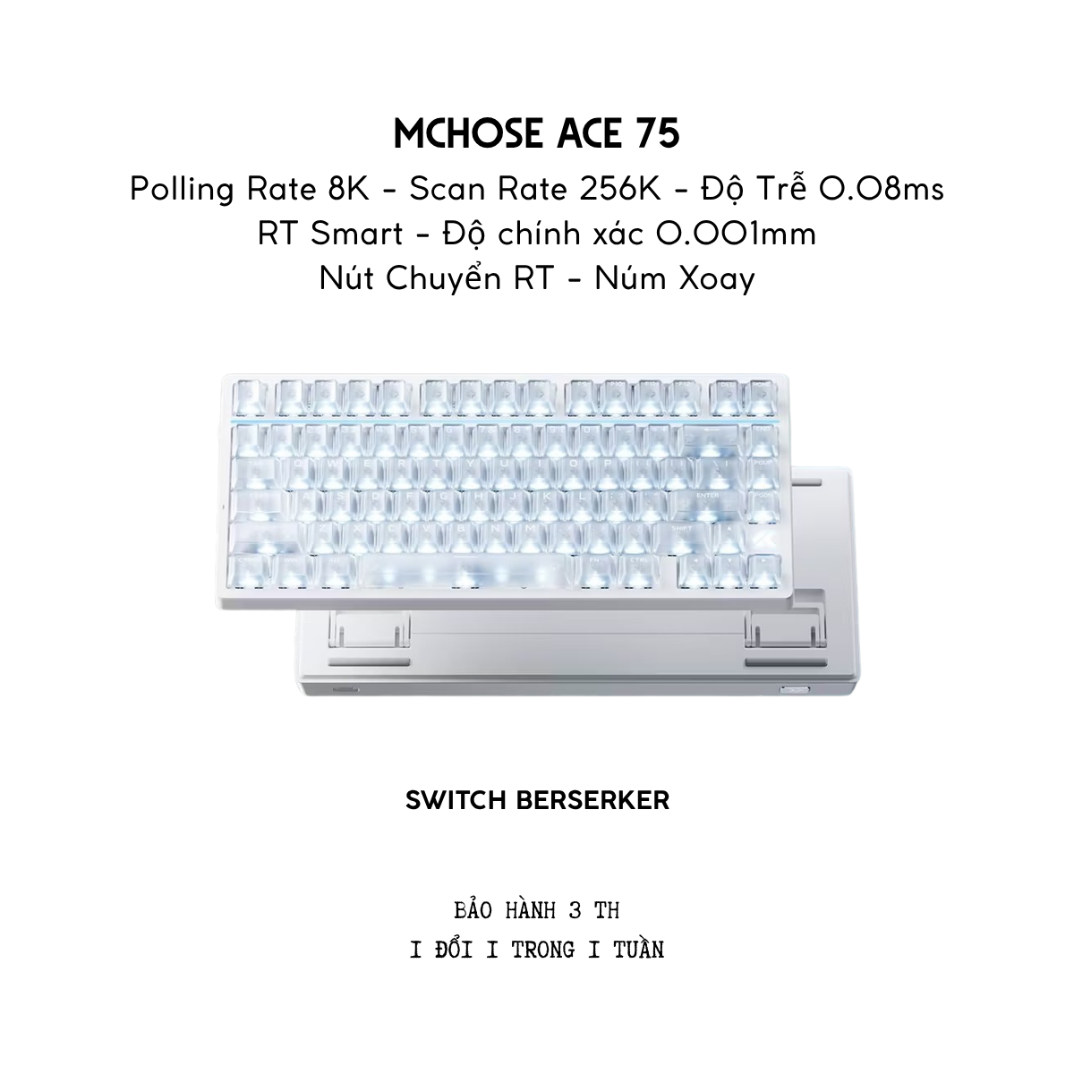 MCHOSE ACE 75 | Bàn Phím Gaming HE Chuyên Game 8K | Scan Rate 256K, Độ Trễ 0.08ms, Accuracy 0.001mm, RGB 16.8 Triệu Màu