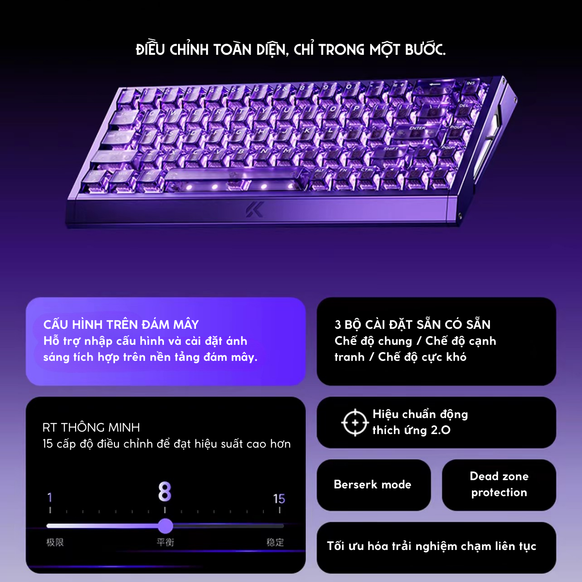 BÀN PHÍM GAMING HE MCHOSE ACE 68 GT, Polling Rate 16K, Độ Chính Xác 0.001mm, Scan Rate 256K, Độ Trễ 0.06ms, RGB 16.8 triệu màu, Hỗ Trợ Music Rhythm 2.0