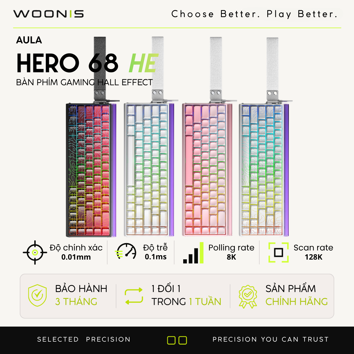 Aula Hero 68 | Bàn Phím Gaming HE Polling rate 8K Hz, Scan rate 128K, Độ Trễ 0.1ms, Hộp Đèn Neon RGB