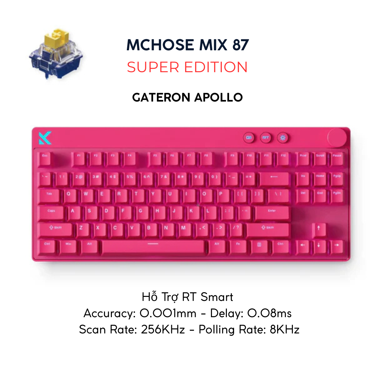 Mchose Mix 87 | Bàn Phím Phím Từ Tính Chuyên Game 8K Hz, Độ Trễ 0.08ms, Scan Rate 256K, Accuracy 0.001mm, RGB 16.8 Triệu Màu